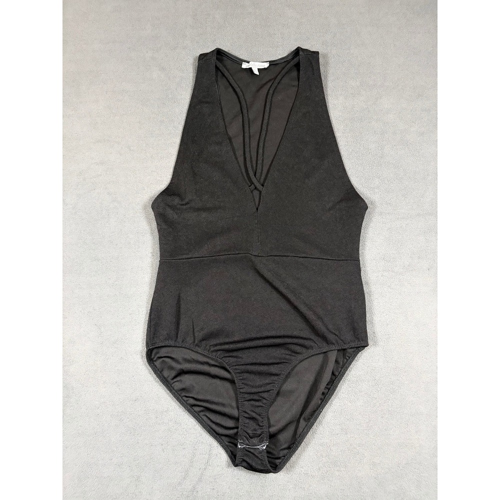 Charlotte Russe Bodysuit Womens Small Black V-Neck Sleeveless Strappy